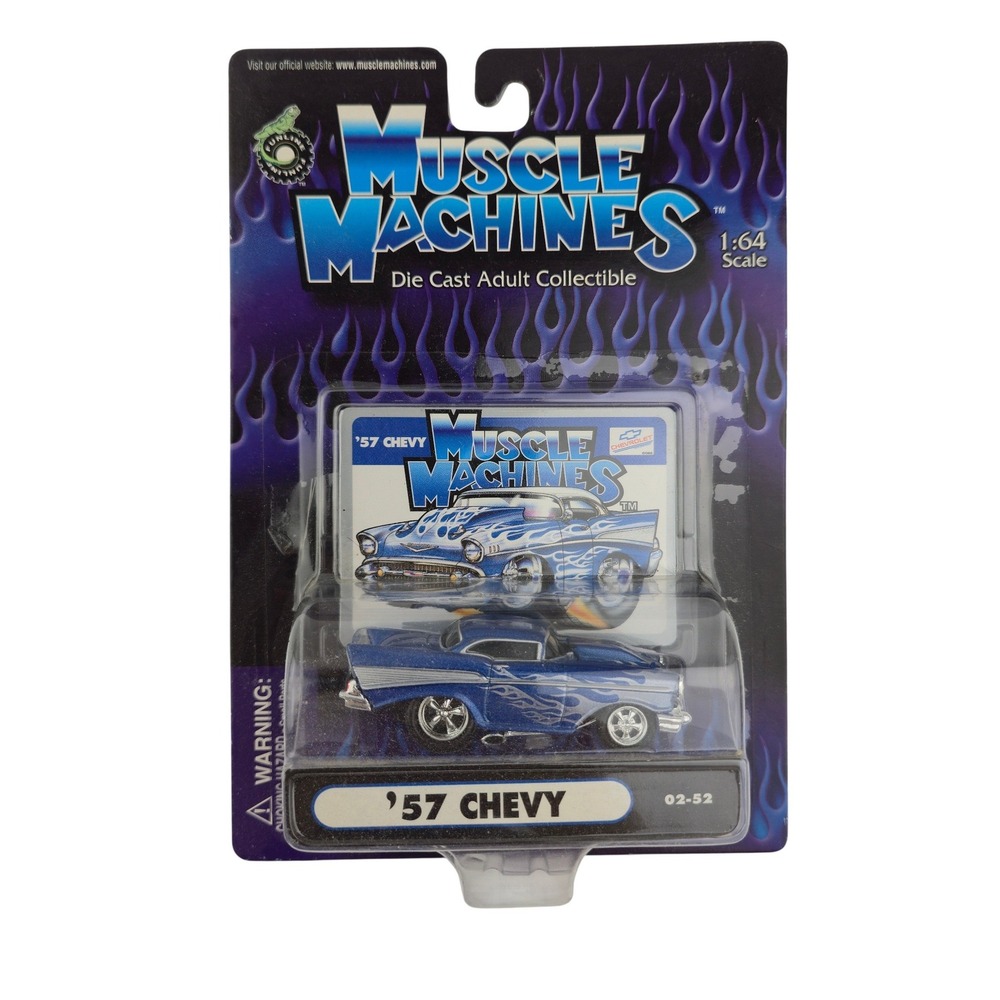 Muscle Machines 57 Chevy Die Cast Car 1:64 Blue Flame Hot Rod 02-52